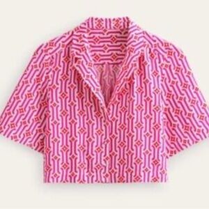 Boden Pink and Red Geometric Patterned Shirt cropped